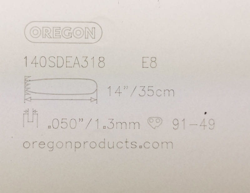 Oznaczenia na prowadnicy Oregon 140SDEA318